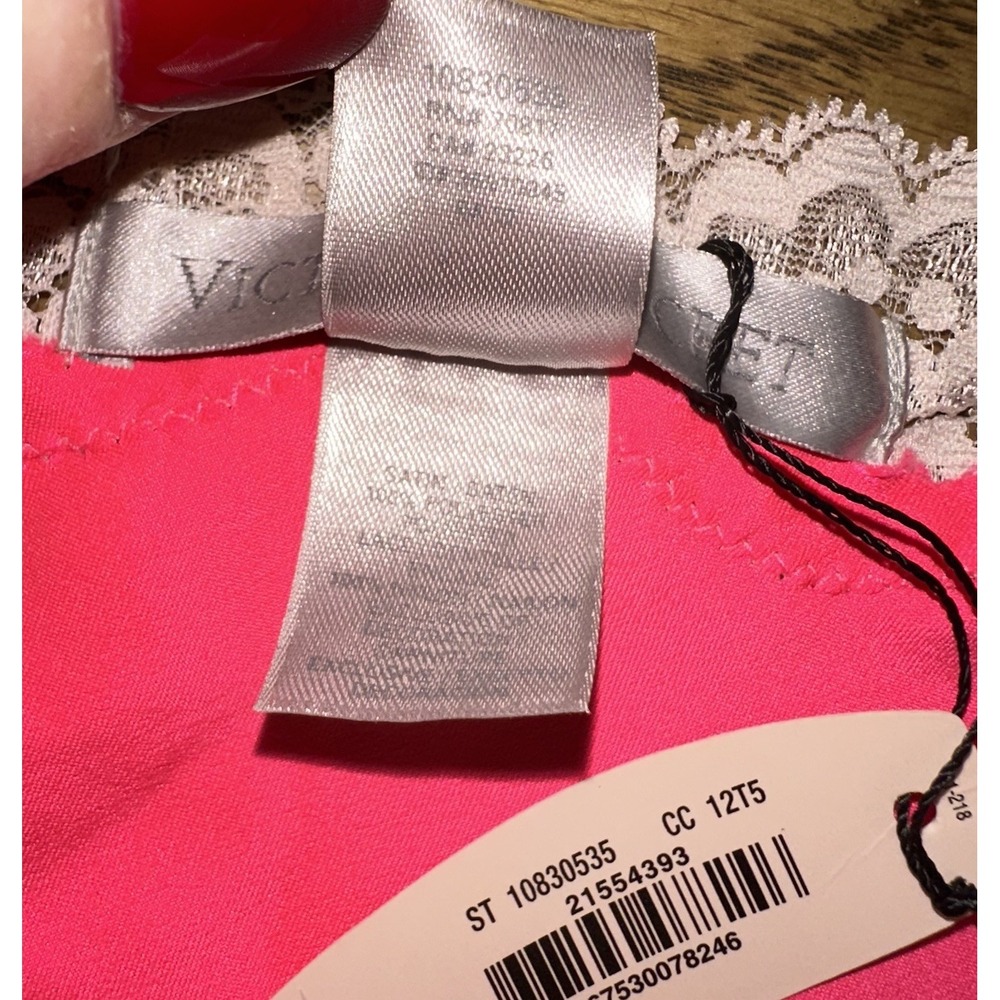 NWT Vtg Y2K 2000 Victoria's Secret Hot Pink Satin Lace Lingerie Babydoll Women S - Picture 6 of 7